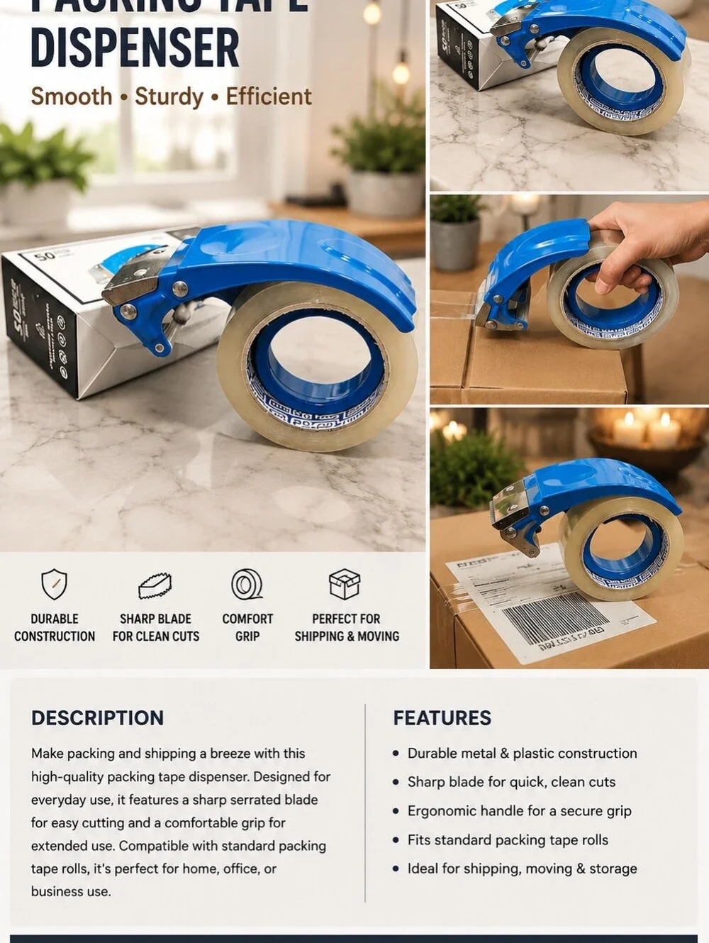 Heavy Duty Packing Tape Dispenser Gun w/ Clear 2